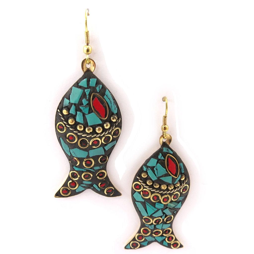 Les Trésors De Lily [J9013] - 'Altaï' Green Red Designer Earrings
