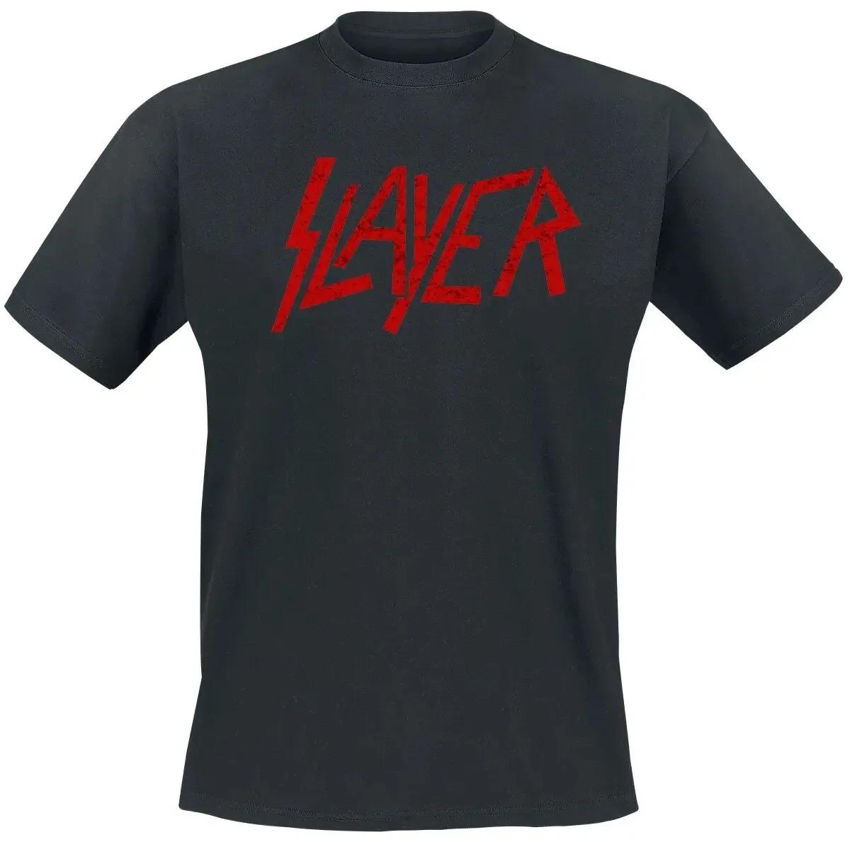 Slayer Classic Red Logo Distressed Thrash Metal Band Unisex Heavyweight Cotton Oversized Streetwear T-Shirt 4XL