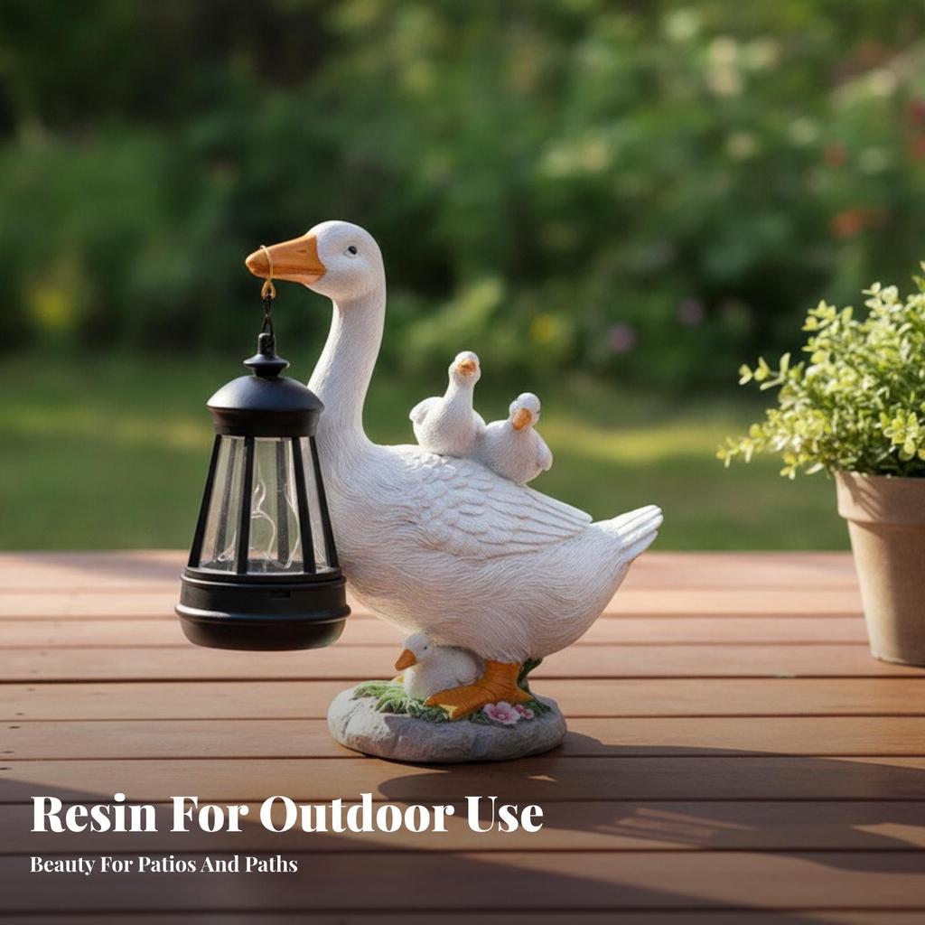 Duck Garden Ornament with Lantern Charming for Flowerbed