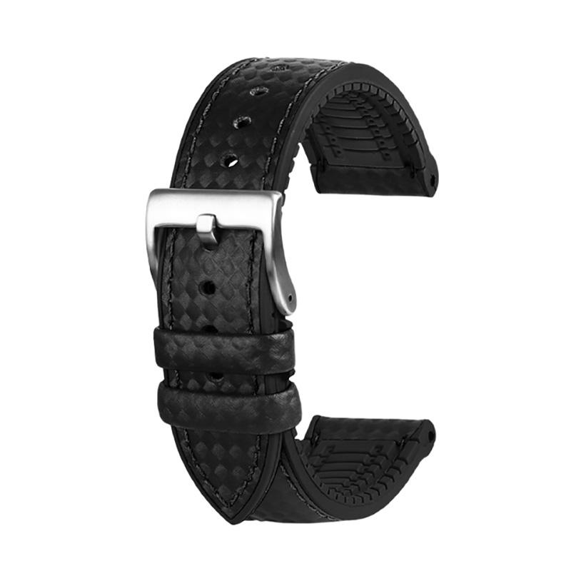 JEDEN 20mm 22mm dla zegarka Fossil Pasek z włókna węglowego i gumy dla Mido T-issot Zapięcie ze stali nierdzewnej Wodoodporny Łańcuszek do zegarka sportowego MN