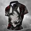 Men Halloween Skeleton 3D Printed Short‑Sleeve Collared Polo Shirt Buttons Casual Athleisure Spring Summer Daily Festival Outfit