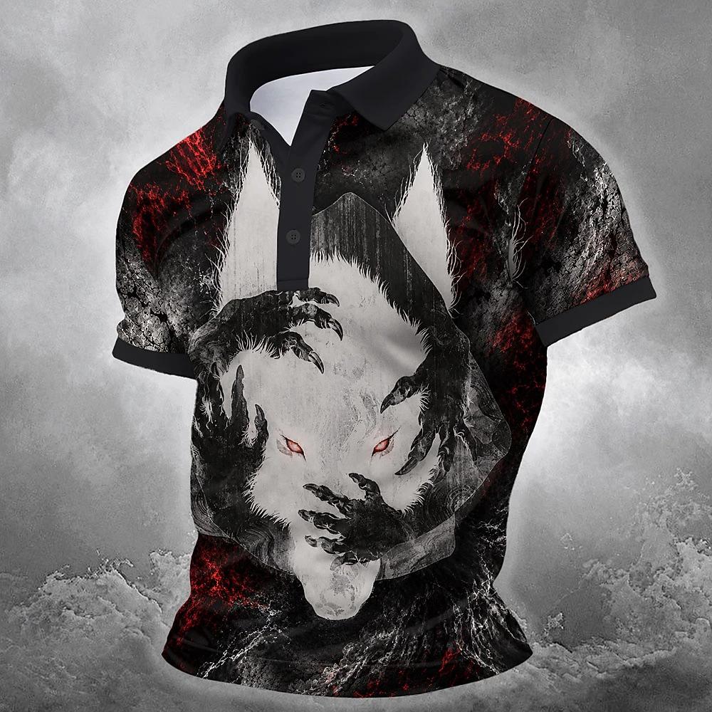 Men Halloween Skeleton 3D Printed Short‑Sleeve Collared Polo Shirt Buttons Casual Athleisure Spring Summer Daily Festival Outfit