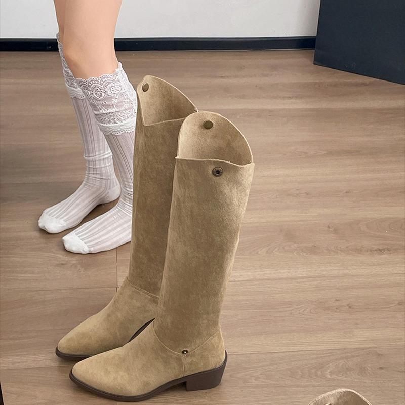 Fashion Vintage Design Women Knight Boots Fashion Pointed Toe Long Booties 2025 Autumn Winter Shoes Zapatos De Mujes