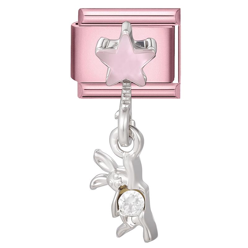 Fashion Zircon Pink Butterfly Star Bow Flower Rabbit Italian Charm Links Fit 9MM Stainless Steel Bracelet Women DIY Making Gift