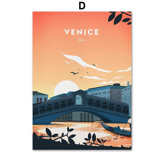 World Famous City Landscape Illustration Wall Art Canvas Painting Nordic Posters And Prints Wall Pictures For Living Room Decor