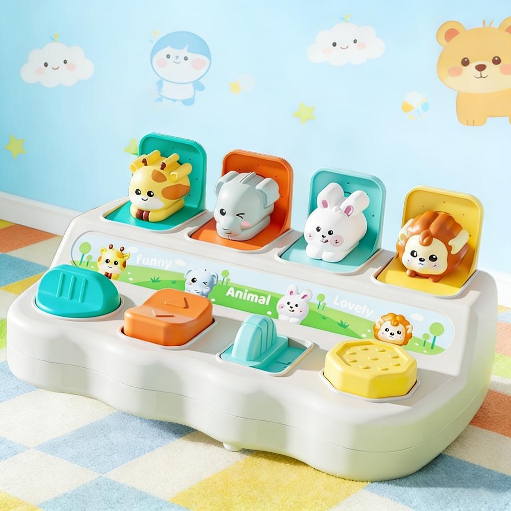 Baby toy interactive pop-up switch box in white and green, hide-and-seek mechanism box for developing baby's memory and logical thinking skills,