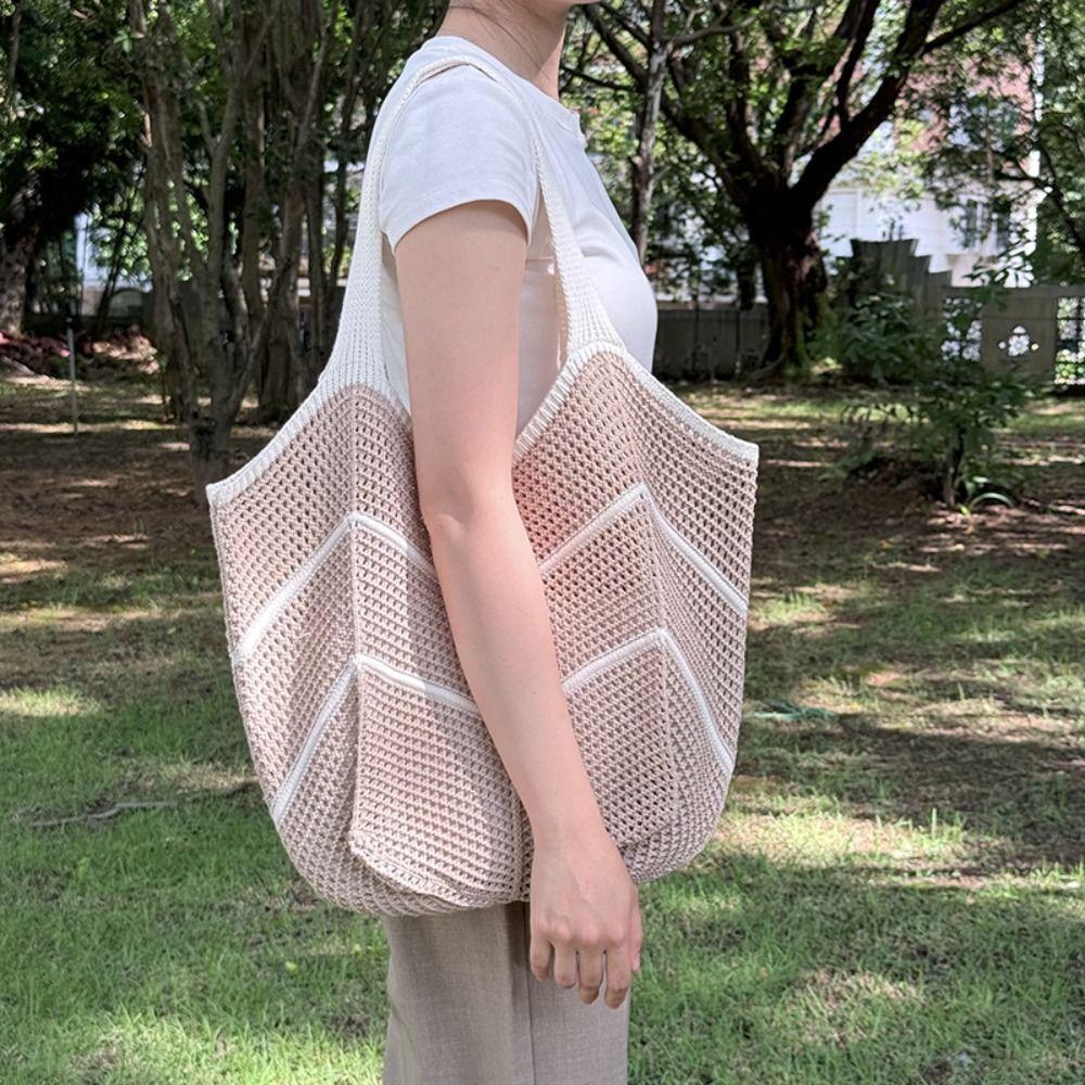 Sweet Knitted Shoulder Bag Hollowed Out Beach Bag Fashion Crochet Tote Bag  Summer