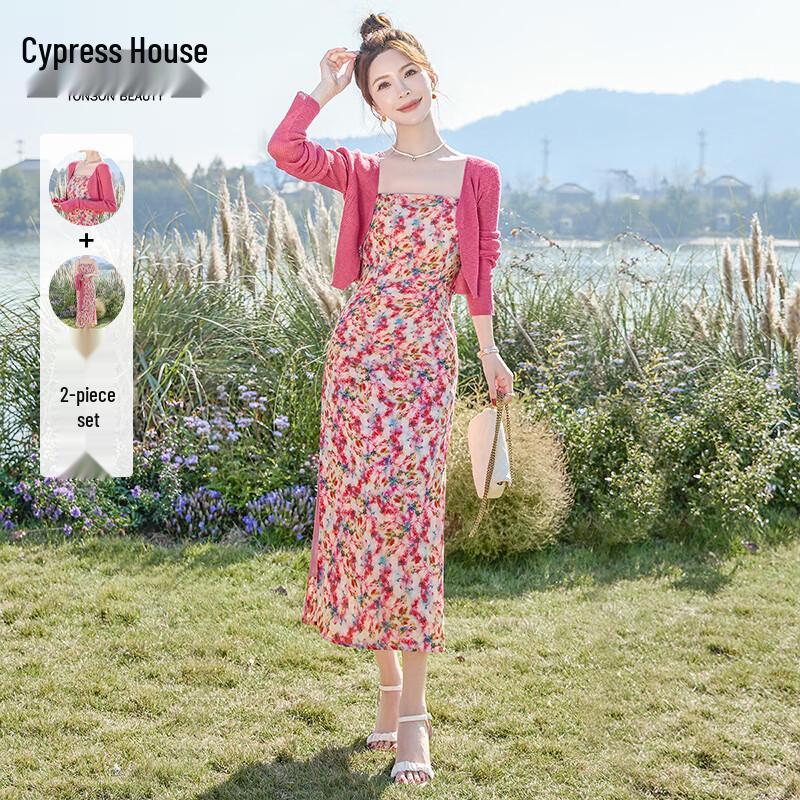 Oil Painting Style Jacket & Floral Dress Set M