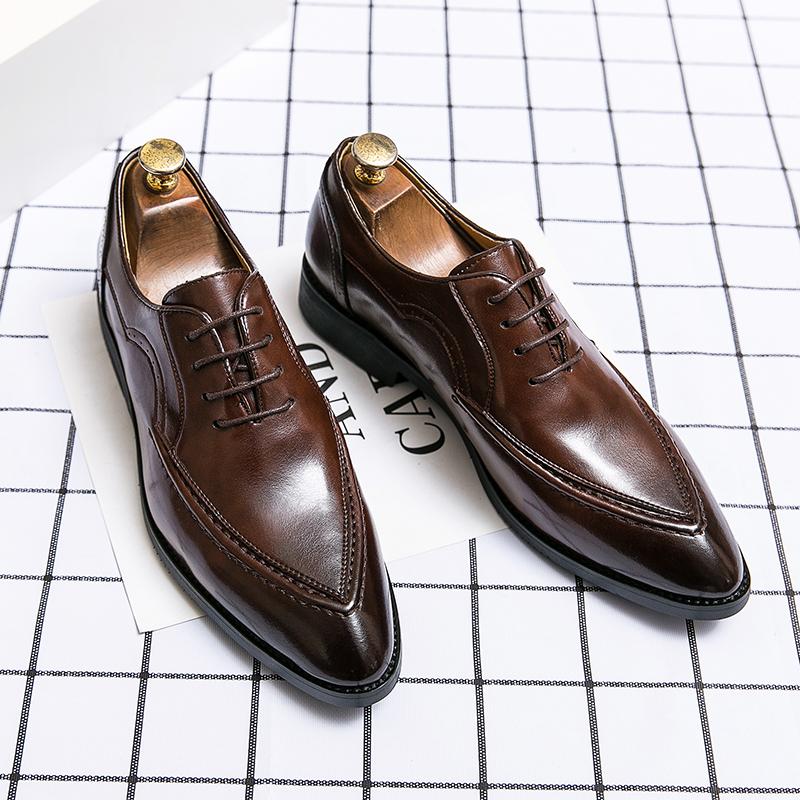 European Station Men Fashionable Derby Shoes Pointed Toe Classic Lace Business Wear Leather Shoes Black Brown 37-45 Men Shoes