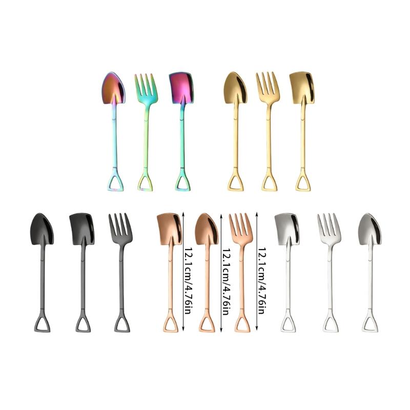 Set of 3 Steel Tea Spoon Small Household Ice Cream Spoons and Fork Kitchenwares