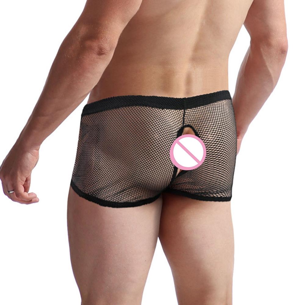 See Through Men Underpants Sexy Boxer Sheer Breathable Trunks