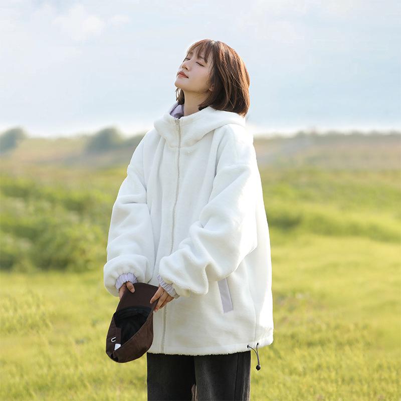 High-Quality Reversible Lambswool Fleece Hooded Jacket