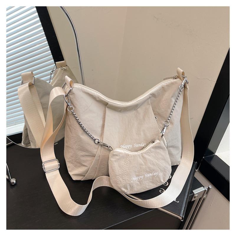 Canvas bag women's large-capacity new summer versatile messenger mother and child bag pleated college student tote bag