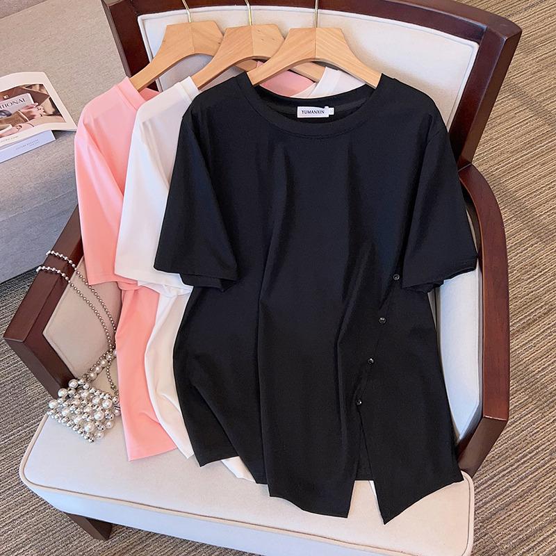 Plus Size Loose-Fit Mid-Length Short-Sleeve Round Neck T-Shirt for Women (Sizes 200/300/350 jin) 7163