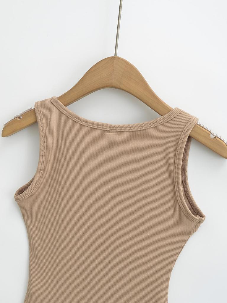 2024 Spring/Summer U-Neck Slim Fit Sleeveless Tank Top: Women's Solid Color Bodycon Camisole