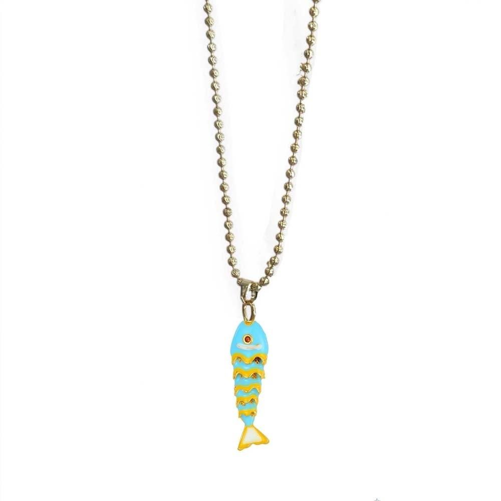 Ocean Style Plated Enamel Fish Choker Movable Brass Colorful Necklace Accessories