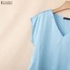 ZANZEA Womens Casual V-Neck Solid Color Drawstring Hem Loose Short Sleeve Blouse