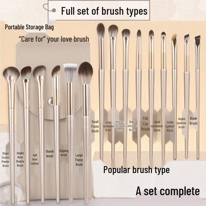 13-Piece Gilded Makeup Brush Set: Soft Hair Eye & Eyeshadow Brushes