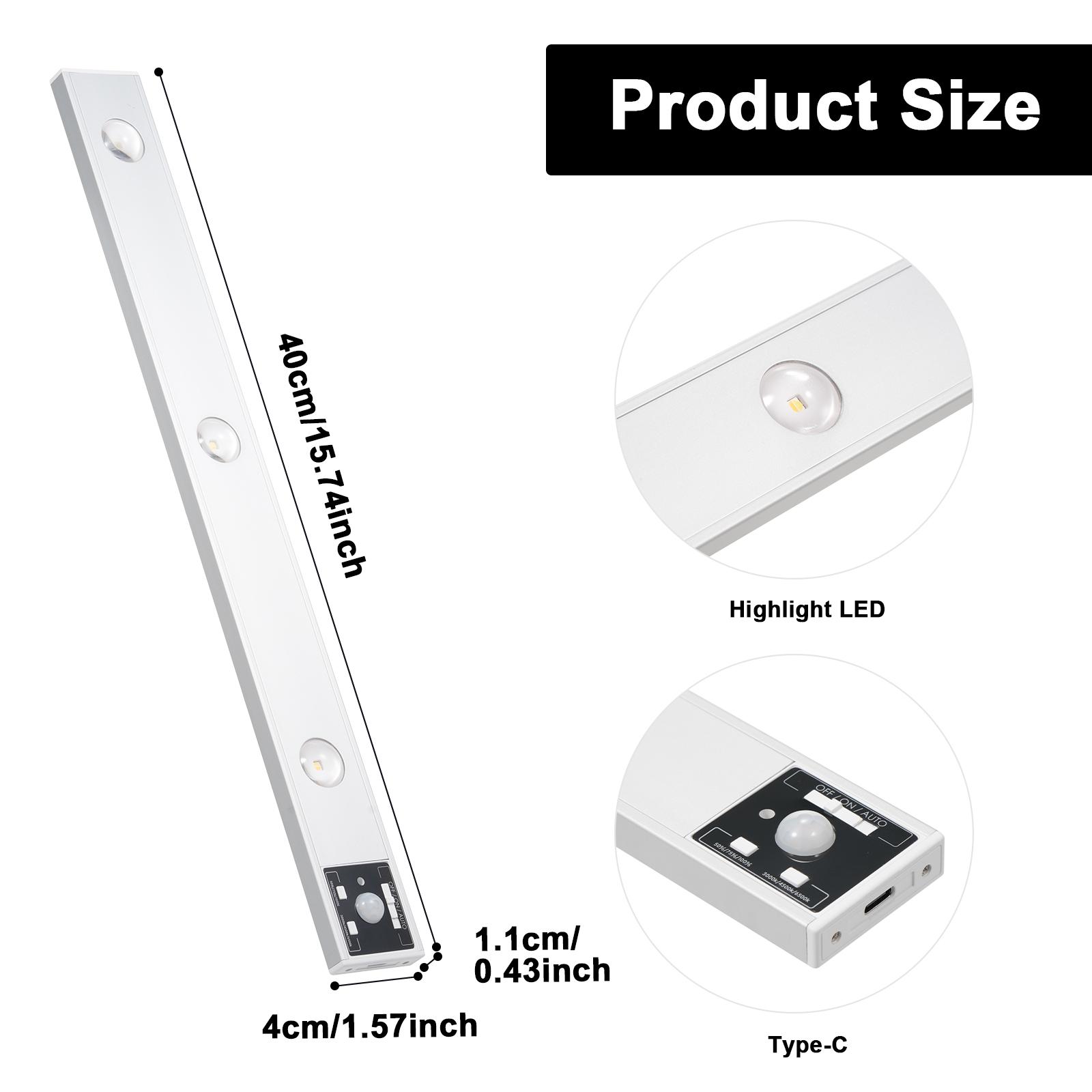Neoglint 40CM Cabinet Closet Light Motion Sensor Lights Under-Counter Light Night Lamp 3 Light Colors Brightness