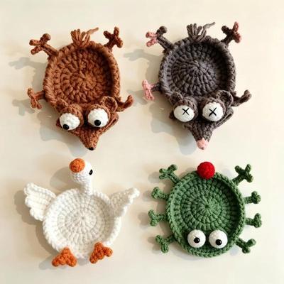Süßer Tier-Häkel-Untersetzer Handgestrickt Rutschfeste Getränke-Platzmatte für Küche Esszimmer Einweihungsgeschenke