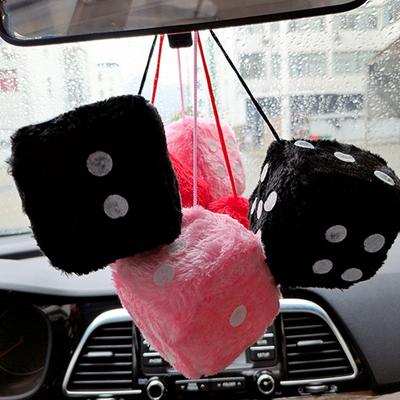 Plush Retro Dice with Dots - Car Mirror Hanging Ornament for Christmas & Halloween