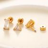 18K Gold Zirconia Stud Earrings - Niche, Simple, Colorfast Titanium Stainless Steel Ear Jewelry