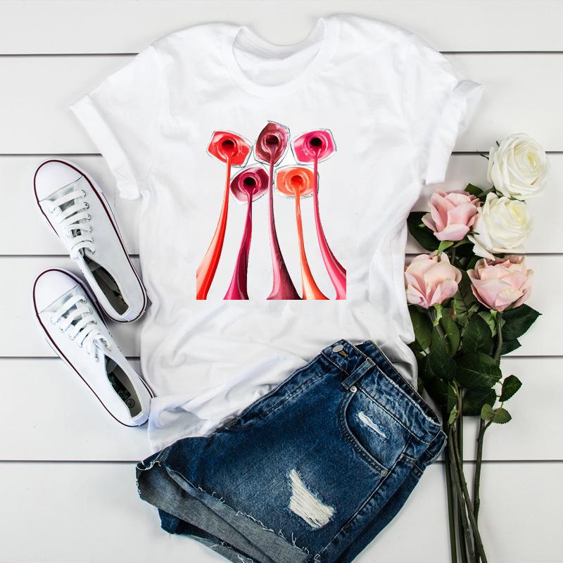 Women'S Fun Nail Polish, Pattern, Print Fashion Women'S T-Shirt Casual Top Ladies