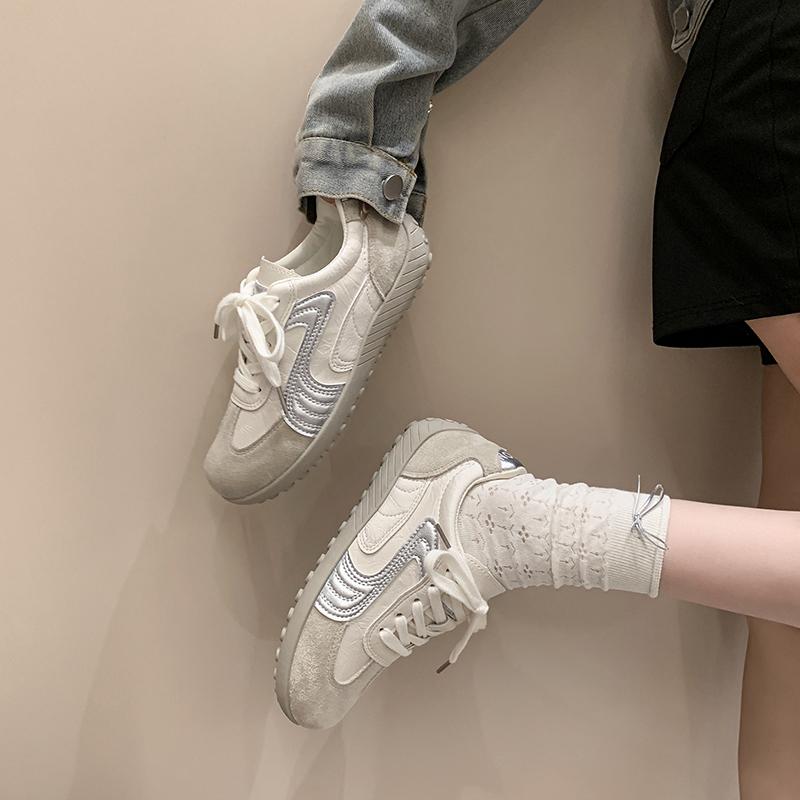 Fashion Casual Sneakers Autumn New Round Toe Colorblock Front Lace-Up Soft Sole Non-Slip Wear-Resistant Flat Single Shoes