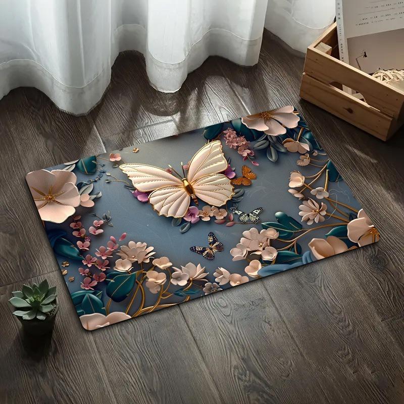 3D Butterfly Diatomite Floor Mat Bathroom Absorbent Non Slip Mat For Bathroom Door Entrance Quick Dry Feet Rug