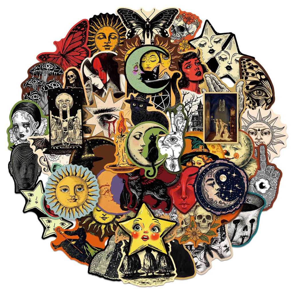 10/50Pcs Occult Celestial Creepy Stickers Gothic Moon Decals For Phone Scrapbook Suitcase Skateboard Guitar DIY Aesthetic Stickers