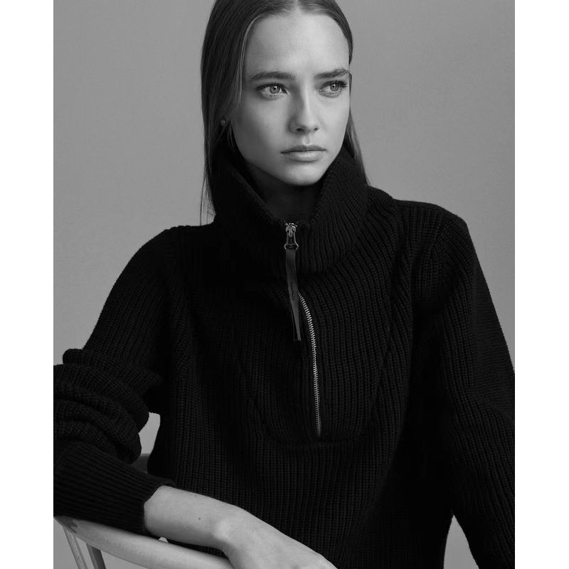 

Модный стиль Однотонный На молнии Широкий воротник Модный Повседневный Топ Свитер на все случаи жизни Свитер на молнии с широким вырезом Black XL