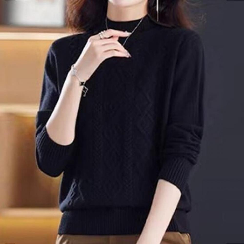 Navava Soft Cable Knit Half Turtleneck Long Sleeve Sweater Nk3538