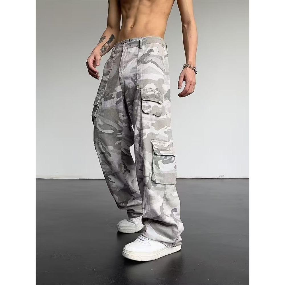 

Trendy Men s Camouflage Cargo Pants, Wide-leg Silhouette Half-elastic Waist Pants, Streetwear Pants for Daily Wear & Urban Styling M
