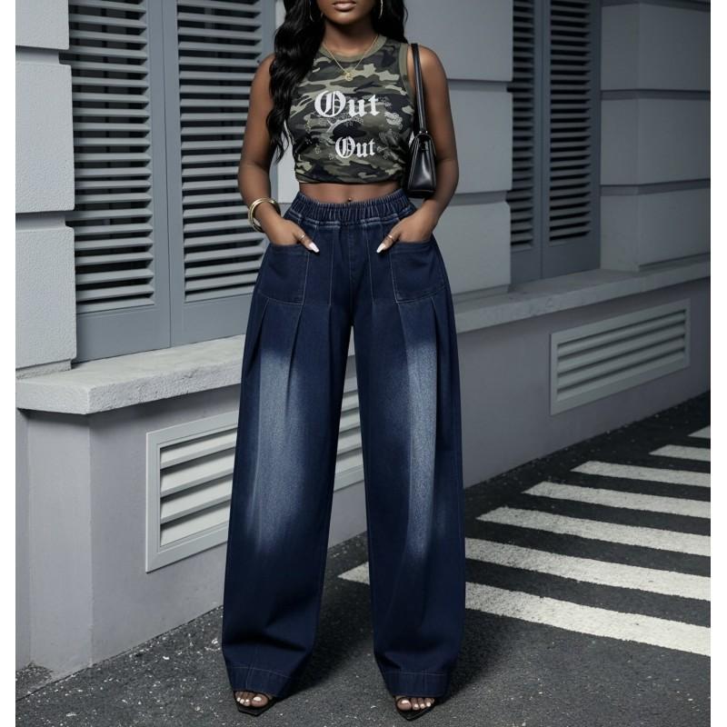 Womens Wide Leg Straight Cut Jeans 2026 Fall Loose Fit High Waist Denim Pants Curvy Plus Size