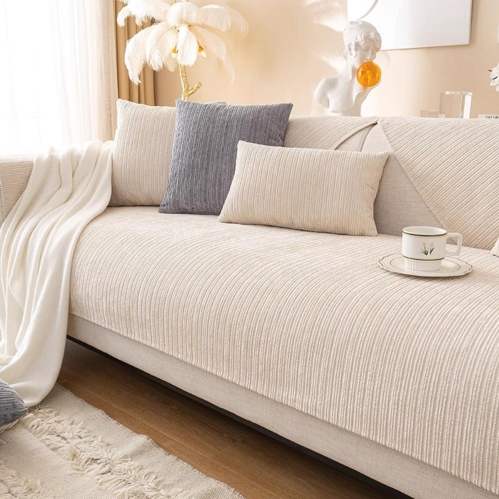 Chenille Fabric Sofa Covers Full Coverage Universal Fit All Season Simple Design Cushion Protector for Living Room