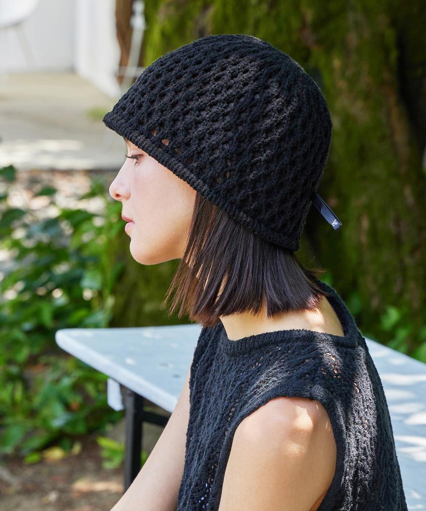 Bajal Vz Long Label Punched Knit Bucket Hat Black