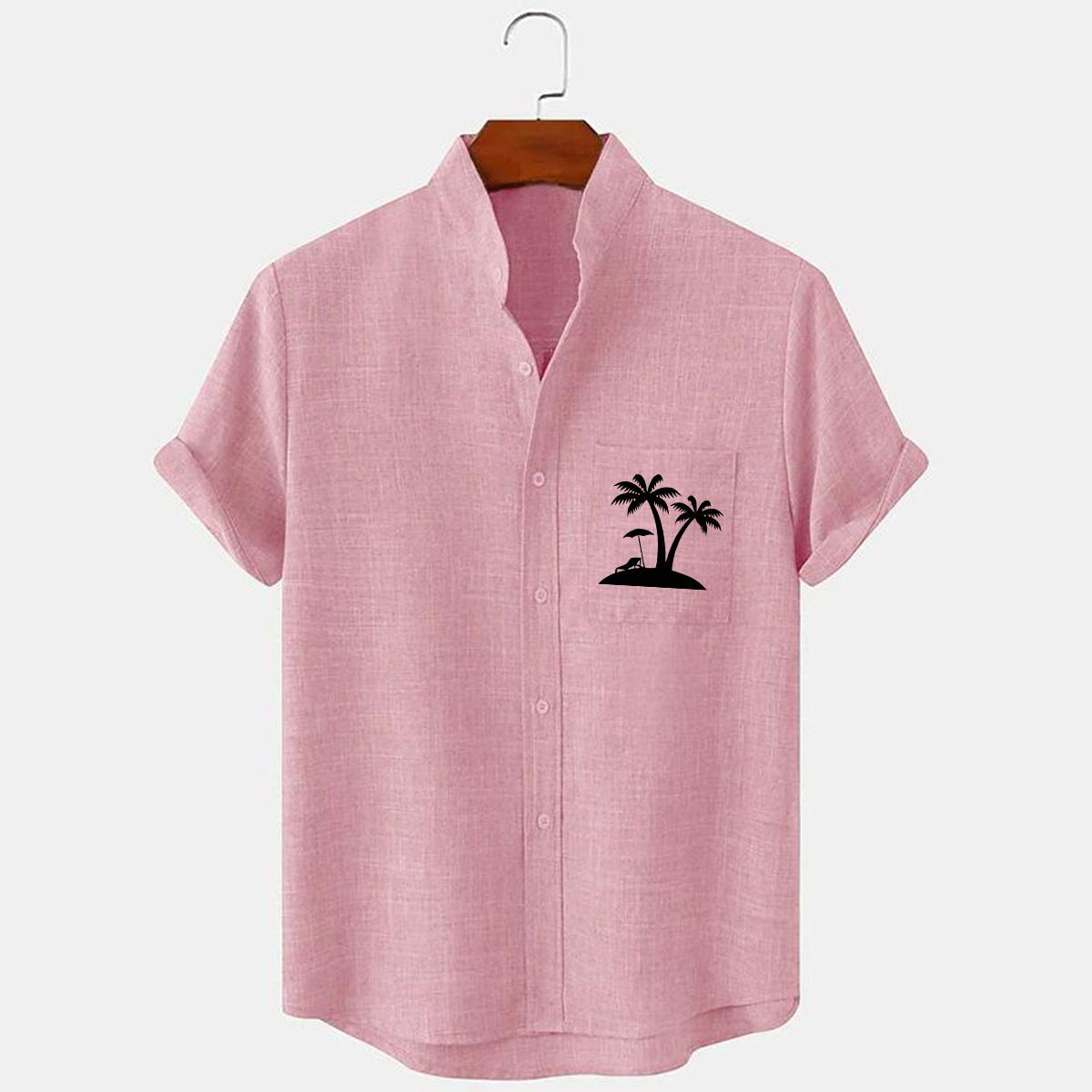 

Мужские модные льняные рубашки с коротким рукавом, повседневные свободные рубашки большого размера XL розовый