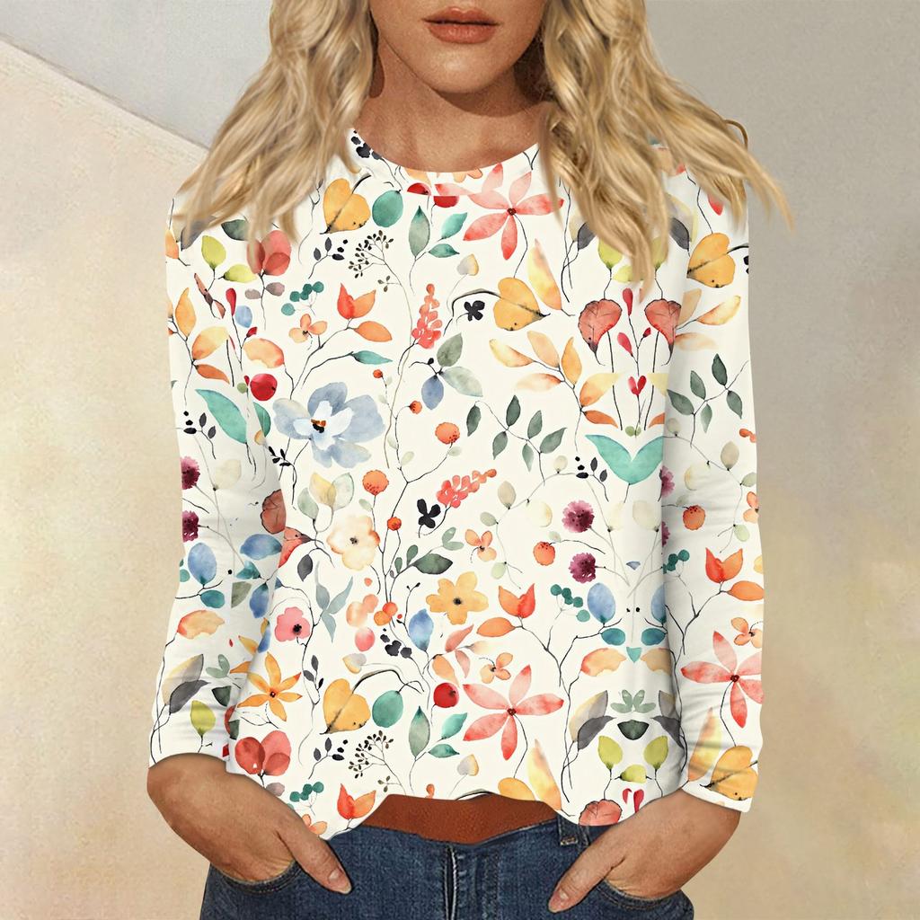 Women's Daily Casual Long-sleeved Printed O-neck Top