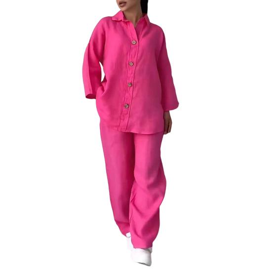 2 stk/sett Damebluse Buksesett Plussstørrelse Revers Langermet Topp Vide Ben Løse Tynne Elastisk Midje Bukser Casual Hjemmeklær Antrekk Daglig Pendling