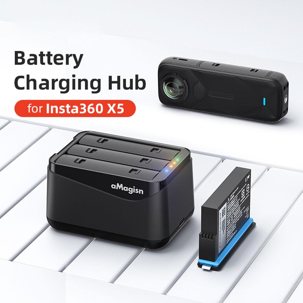 For Insta360 X5 Battery Charger Portable Charging Case Storage Box Charging Hub 3 Slots Charger Compact Camera Accessories