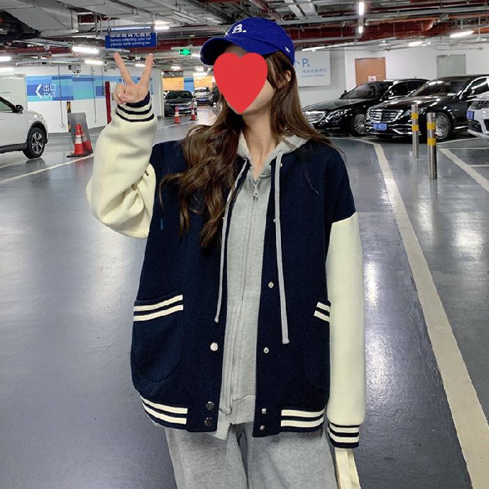 Korean Style Women's Color Block Baseball Jacket - Spring/Autumn Harajuku Street Fashion