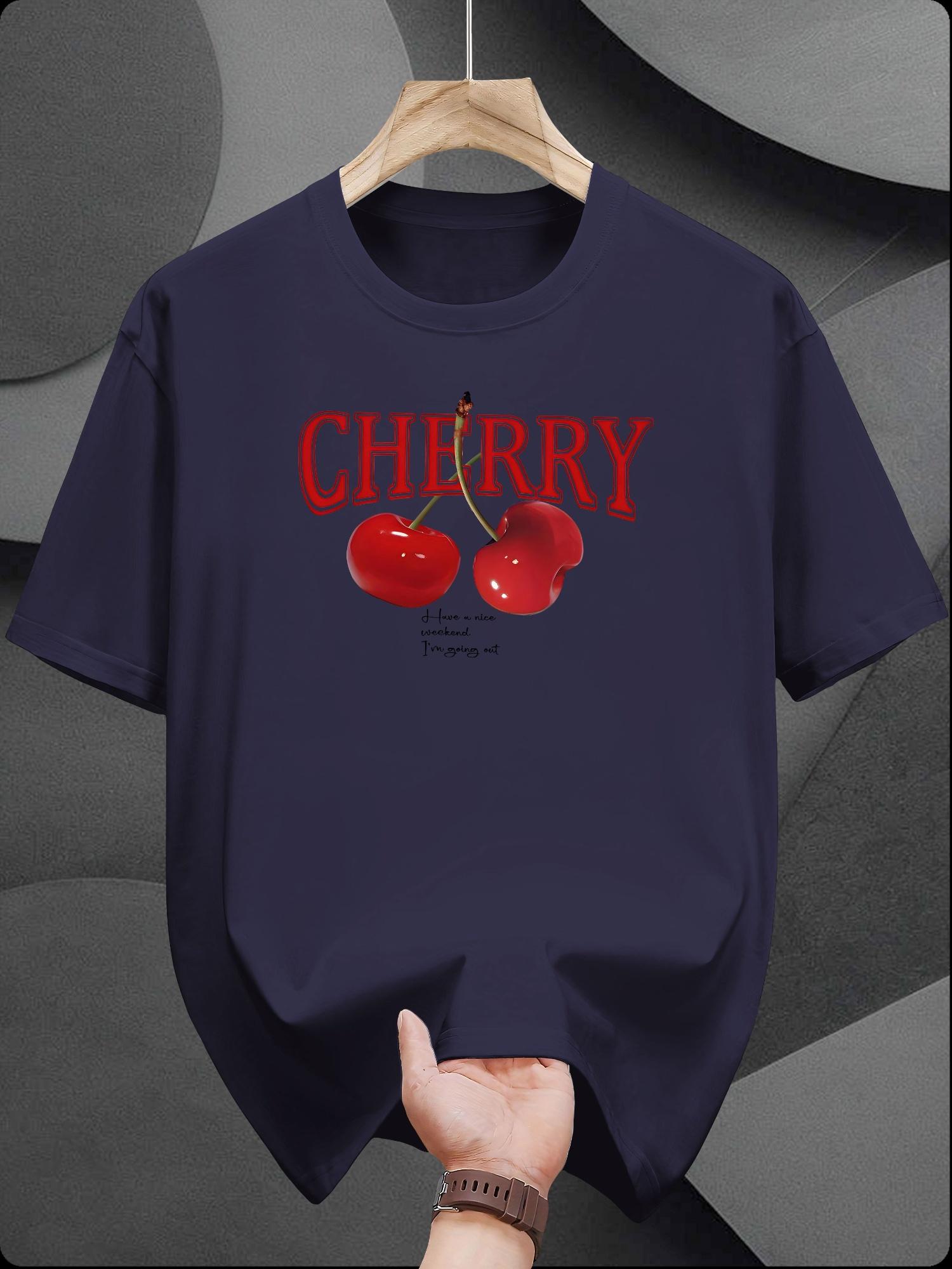 

Cherry Graphic T-shirt - Casual Summer Tee with Red Cherries & CHERRY Print XL