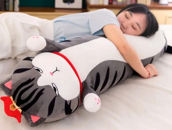Miś Maskotka Poduszka Długi Pluszowy Angry Kot 70Cm Xxl Miękka Przytulanka
