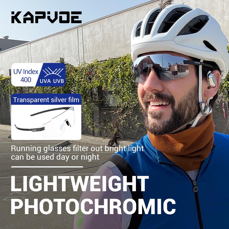 Kapvoe Fashion Ultralight Photochromic Cycling Glasses Men Road Bike Sunglasses MTB Women Windproof UV400 Bicycle Running Glasse