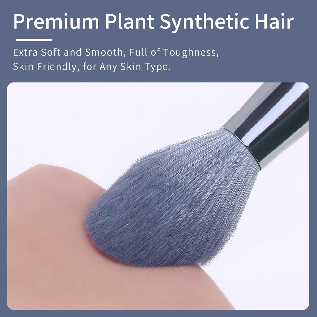 ENZO KEN Blue Glitter Makeup Brush Set with Travel Vegan Face and Eyeshadow Brush Set with Hourglass Resin Colorful Contour Blending Brush Kit Bag,