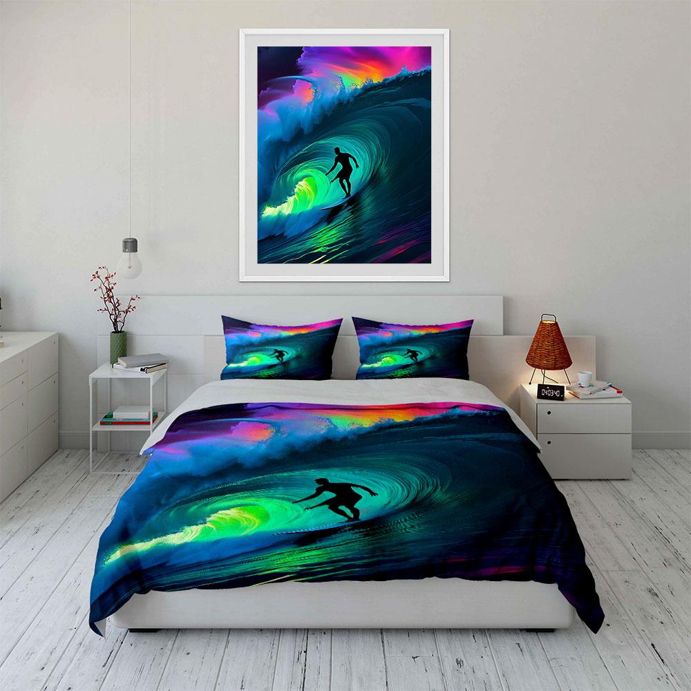 Surfer riding colorful waves. Bedding sets Duvet cover sets Duvet covers Pillowcases(1 * Duvet Cover 2 * Pillowcases without duvet insert)