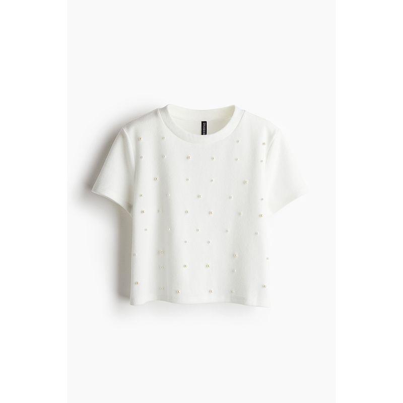 

HM Women s T-shirt Autumn Standard Short Sleeve Casual Trend Plaid T-shirt 1240882 White 155/76