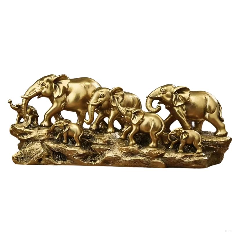 Elephant Figurine Statue Africans Elephant Family Frgurines Sculptures Desktop Decors Collectibles for Home Office Decors B03E золотой