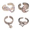 Star Finger Rings Moon Eye Catching Opening Rings Star Adjustable Rings Alloy Material Finger Rings Gift for Women Girls