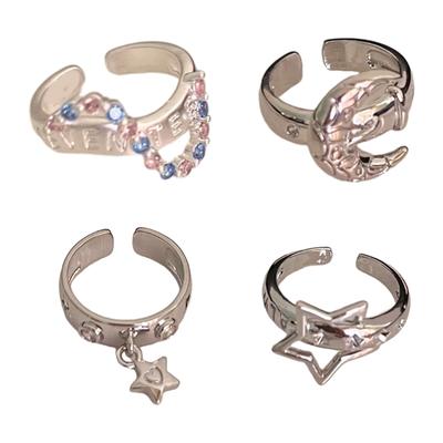 Star Finger Rings Moon Eye Catching Opening Rings Star Adjustable Rings Alloy Material Finger Rings Gift for Women Girls